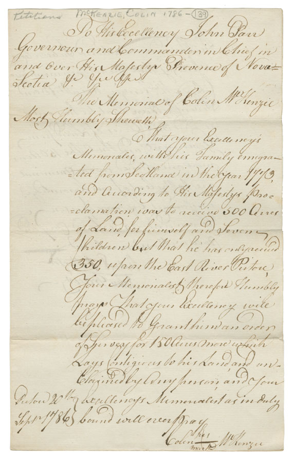 1786 Land request to NS Government