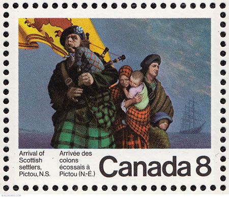 1973 Canada Post 8 cent stamp — Scottish settlers and the Hector